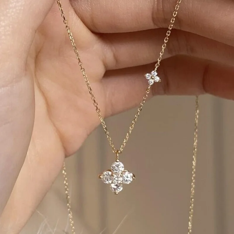 Elegant Four leaf Flower Cubic Zircon Necklace for Women Light Luxury Chain Neckalce Wedding Jewelry Gifts
