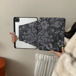360 Rotating Vintage Boho Floral Tablet Case with Pencil Holder - iPad A19(2026)11in (Black)