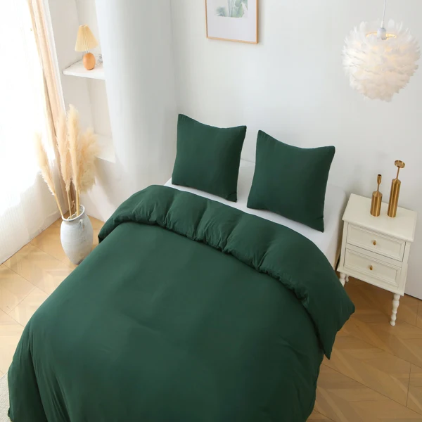 纯色三件套 不含填充物 枕套*2 (51cm*66cm)+被套*1 (229cm*229cm) Queen Size 胖被3件套 绿色-18