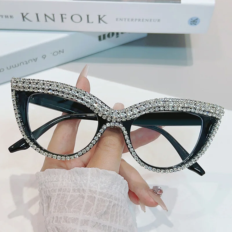 Eyeglasses Frames Eyewear Frames Women Glasses Fashion Eyeglasses Vintage Luxury Brand Designer Diamond Cat Eye Glasses Frame Women Fashion Trending Crystal Sexy Myopia Reading Eyeglasses Frames