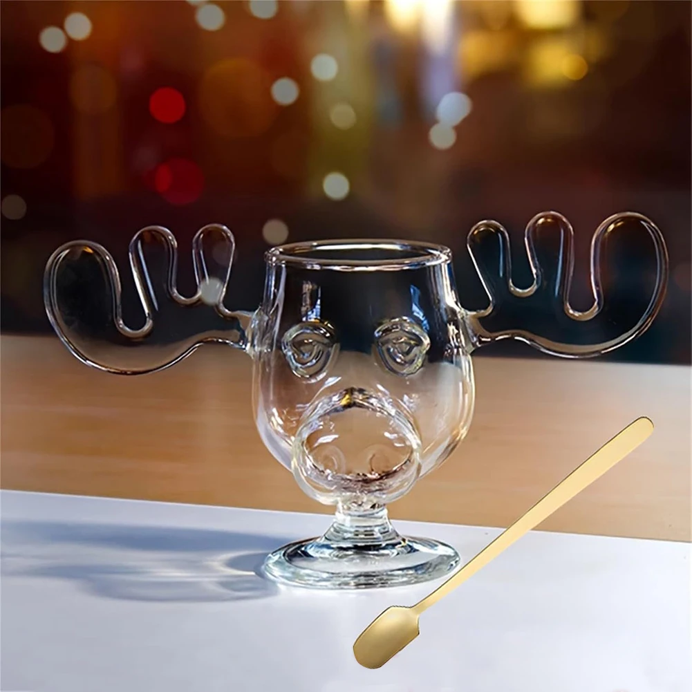 240ml 8oz Christmas Vacation Moose Mug Vocation Elk Glass Cup Christmas Reindeer Head Wine Beer Water Juice Milk Glass Drinkware