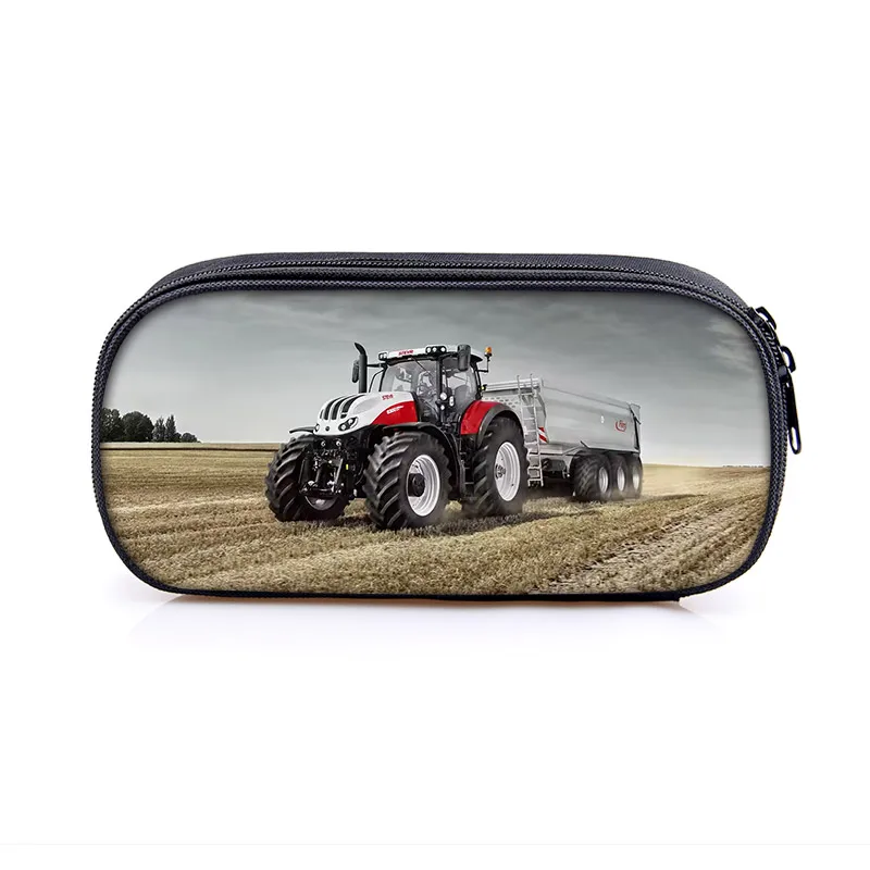 Cool Excavator Tractor Print Cosmetic Case Play with Farm Tractor Pencil Box for Teenager Storage Stationary Bag School Cases 2