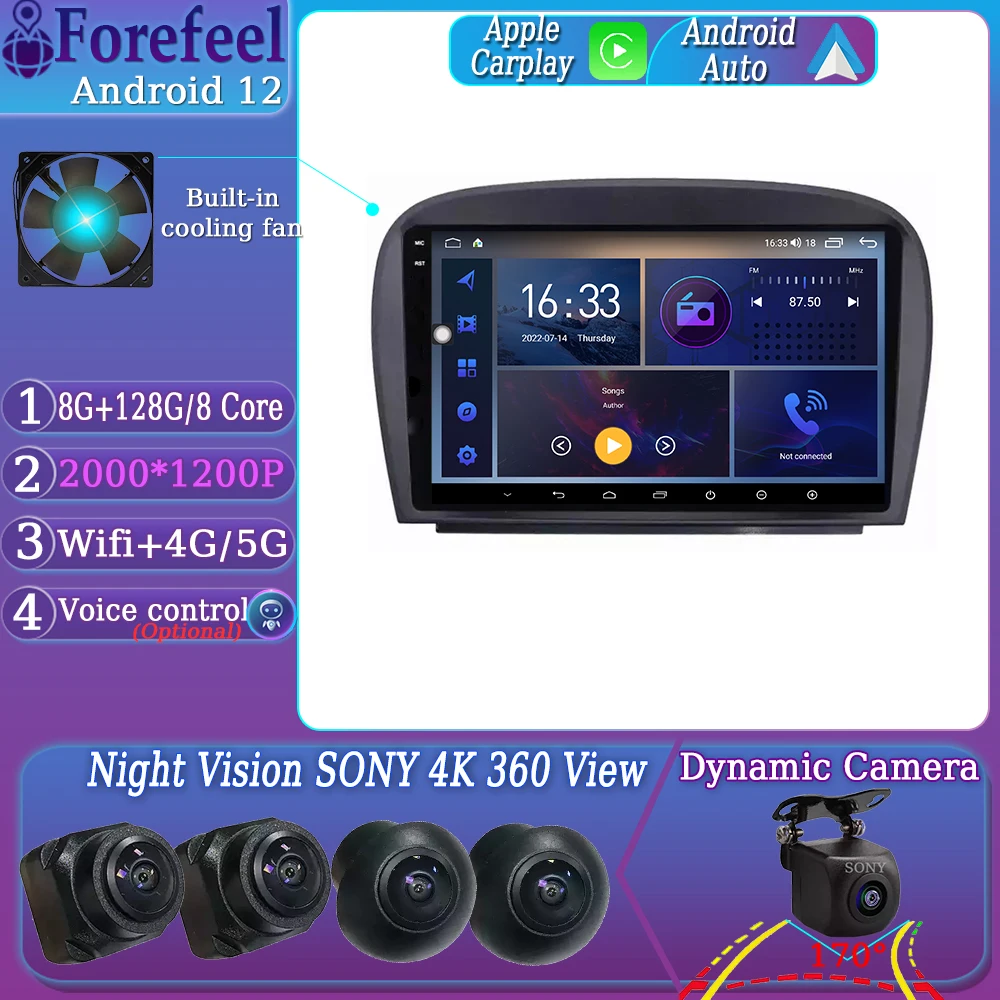 Android12 Per Mercedes Sl R230 Sl350 Sl500 Sl55 Sl600 Sl65 Multimedia Car Monitor Letore Autoradio Navigazione Gps Radio Stereo