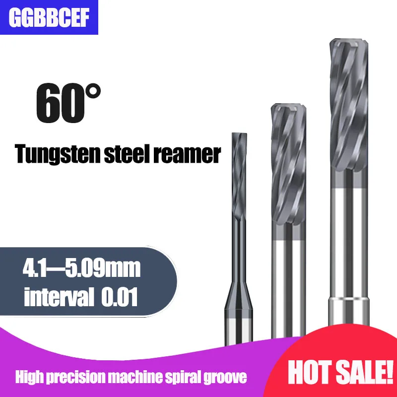 4.1-5.09MM Carbide Machine Reamer Spiral Flute Uncoated Two Decimal Places Chucking Metal Cutter 4 Flutes CNC Tungsten Steel
