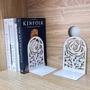 2Pcs White Metal Rose Hollow Carving Book Ends - Decorative Book Holders for Home Office Library，Book Supports for Organizing 2