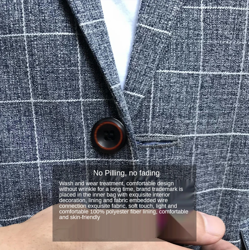 High-quality Men's Casual Suit Jacket Slim-fit Korean Fashion Youth Handsome Plaid Suit Men's Single-breasted Thin Jacket 3