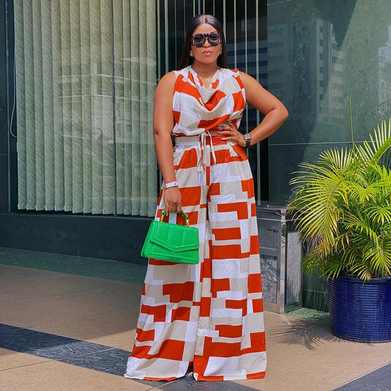 

Женский брючный костюм из двух предметов, укороченный топ с манжетами и брюки с широкими штанинами, однобортный элегантный брючный костюм с высокой талией