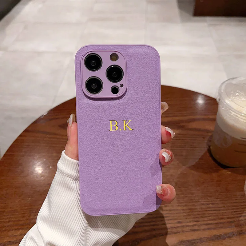 thumbnail image 1 of Personalise Custom Initials Name Letters Leather Phone Case For iPhone 15 14 13 12 11 Pro X XS Max XR 7 8 Plus Shockproof Cover, 1 of 5