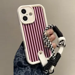 Wrist Chain Lanyard Case with Stripe Hand Strap Cover for Poco C55 (WhitePK - JSS041)
