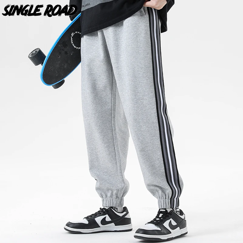 Tanie Single Road męskie workowate spodnie dresowe męskie 2022 boczne paski moda biegaczy