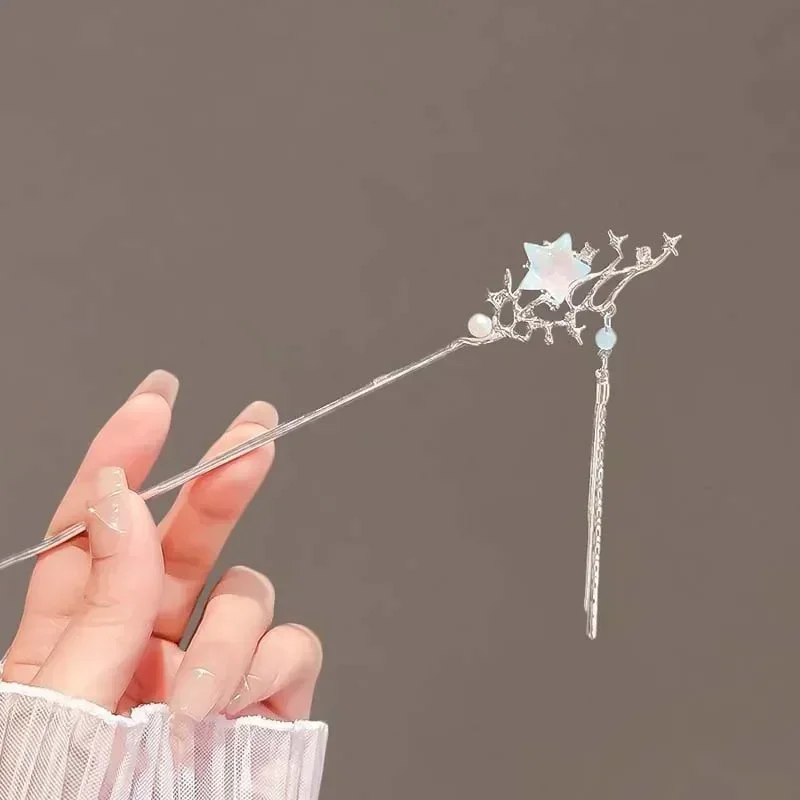 Hair Accessory Pearl Hairpins Hair Stick Hair Clip Hair Headdress Jewelry Accessories Bridal Headwear Hair Band Crown Hair Comb Moonlight Stone Chinese Star Moon Hairpin Women Woven Personality Headpiece