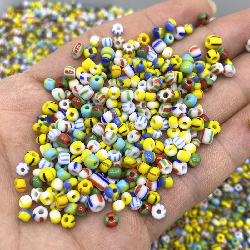 15 Gram 4mm Vintage Striped Glass Seed Beads Watermelon Loose