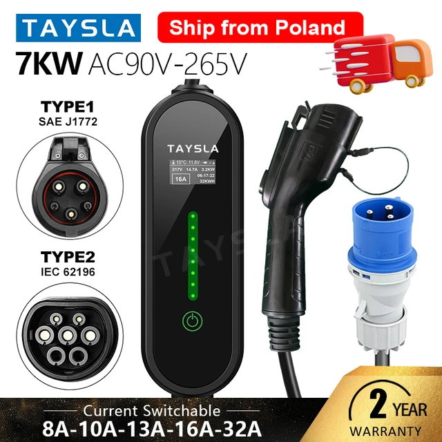 AFYEEV 7.2KW 32A EV Charger Type2 IEC62196-2 Portable Type1 SAE