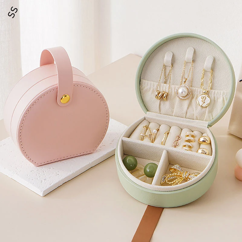 Small Portable Travel Jewelry Storage Boxes Candy Color Round Earring Necklace Carrying Case Ring Organizer Anti-collision