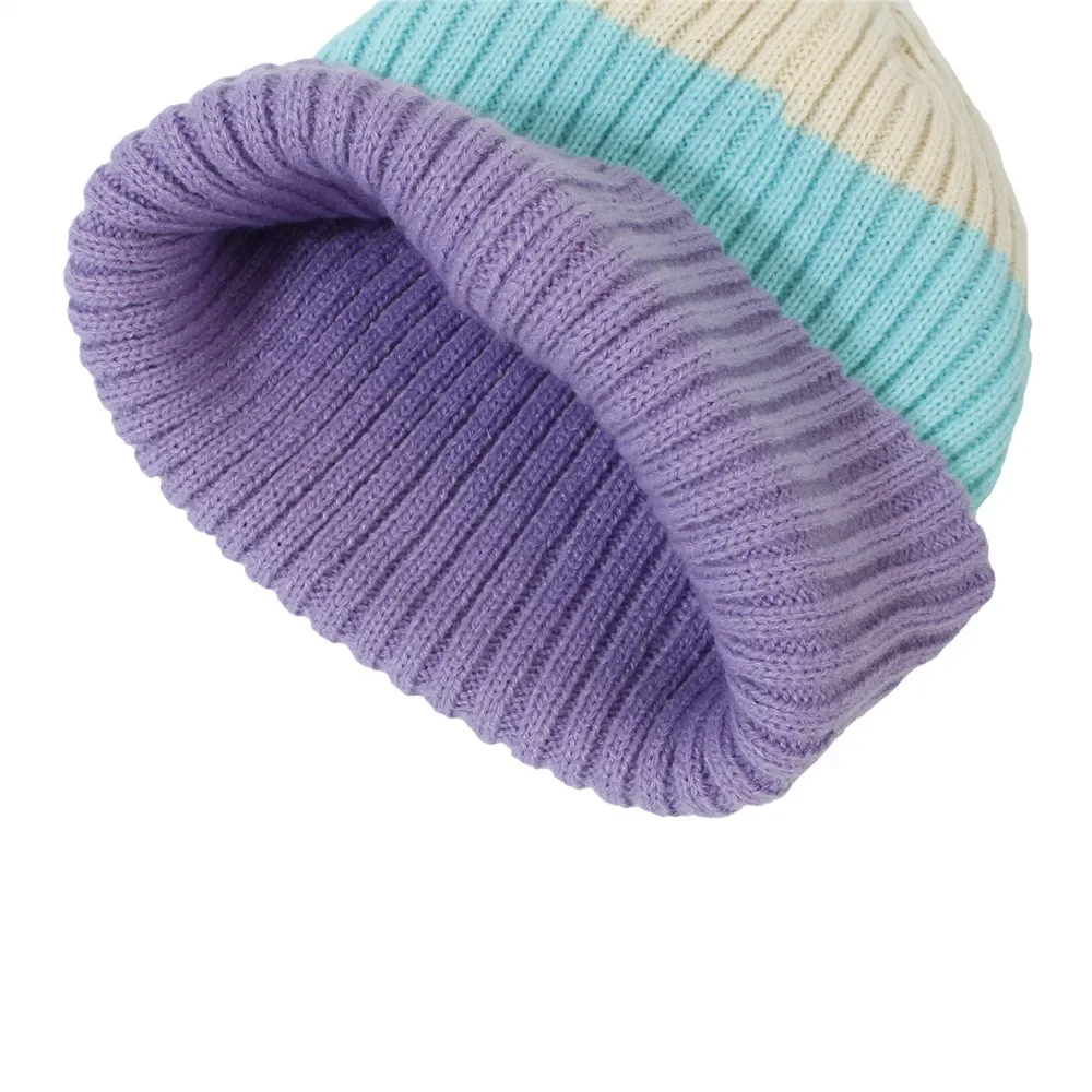 Baby Kid Stripe & Solid Hat Scarf 2 Piece Set Boy Girl Soft Knit Cap And Plush Ring Scarves Child Winter Outdoor Warm Wear 0-8T