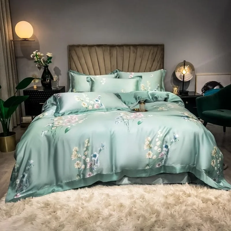 

Rich Color Elegant Floral Duvet cover set Eucalyptus Lyocell Silky Soft Bed Sheet Pillowcases Bedding Set Twin Double Queen King