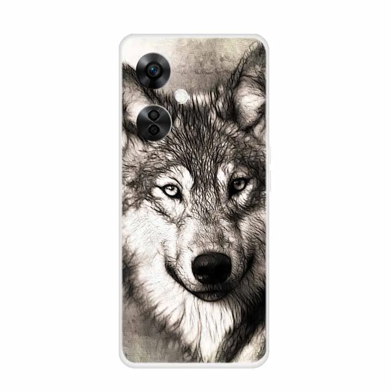 Clear Wolf Design Soft TPU Silicone Phone Cover - Transparent Etui for OnePlus Nord CE 3 Lite