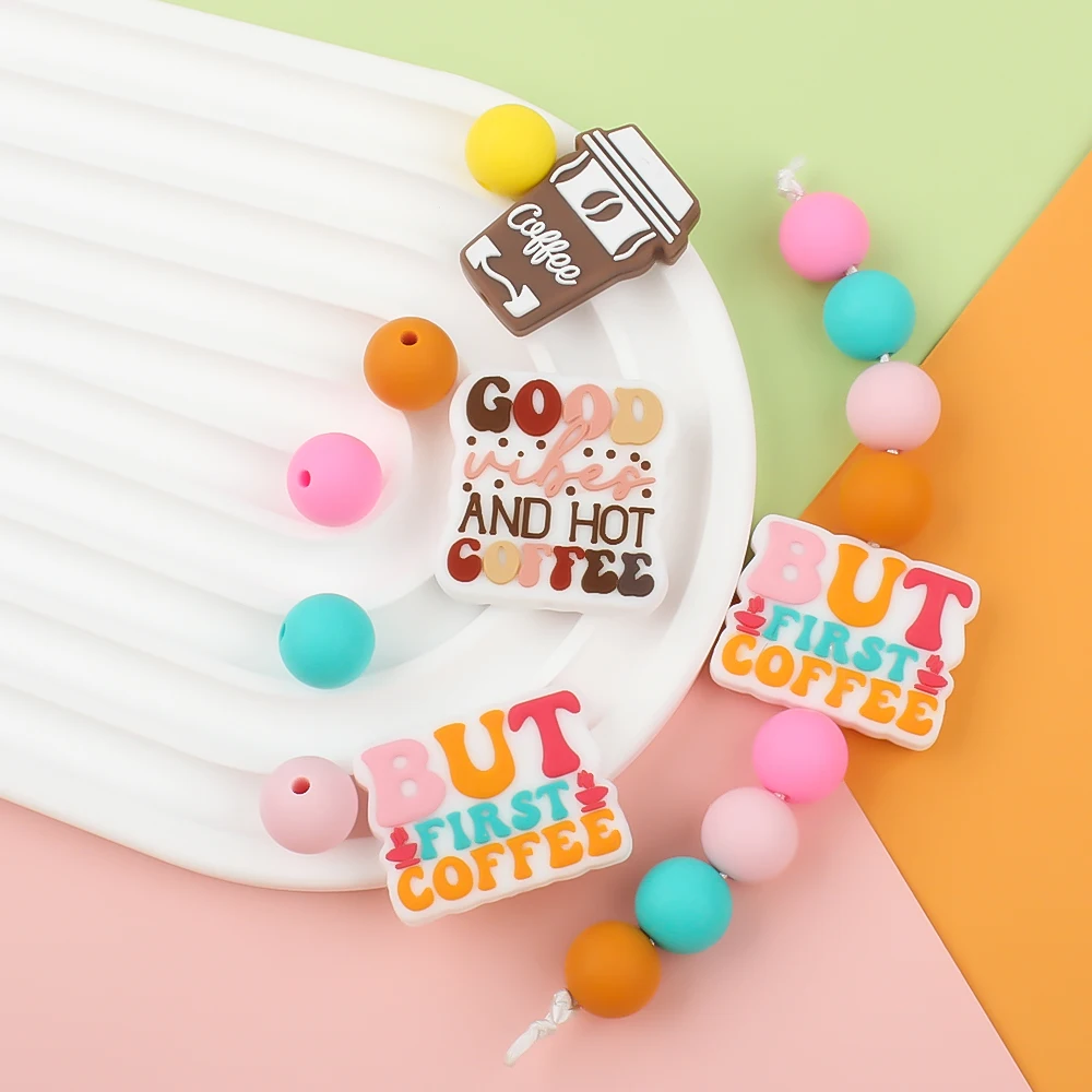 5pcs Focal Beads Baby Silicone Beads Coffee Cup Cartoon Teething For Jewelry Making DIY Pacifier Chain Necklace Accessorie