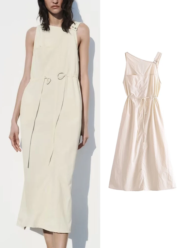 Asymmetric Nylon Dress Woman Fashion Long Dress Women Sleeveless Midi