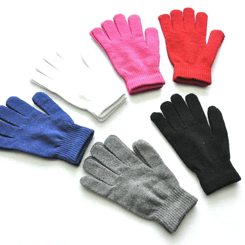 

Five Fingers Short Wrist Skiing Gloves Women Men Knitted Gloves Solid Color Wool Knitting Full Finger Mittens Fluffy Gloves