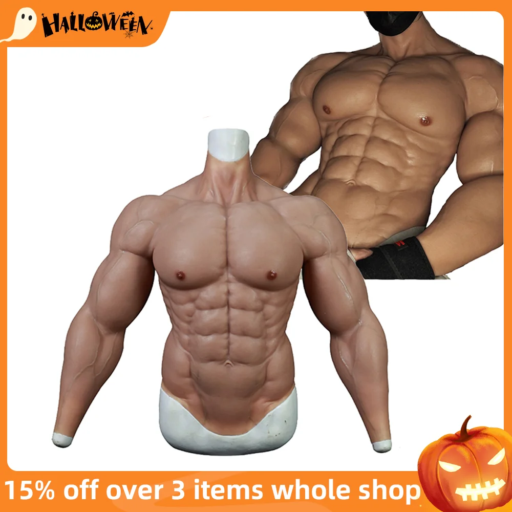 

Tgirl Upgrade Silicone Muscle Suit Men Fake Muscle Suit with 8Abs and Arm Macho Men's Chest Bodysuit Simulation Skin for Cosplay