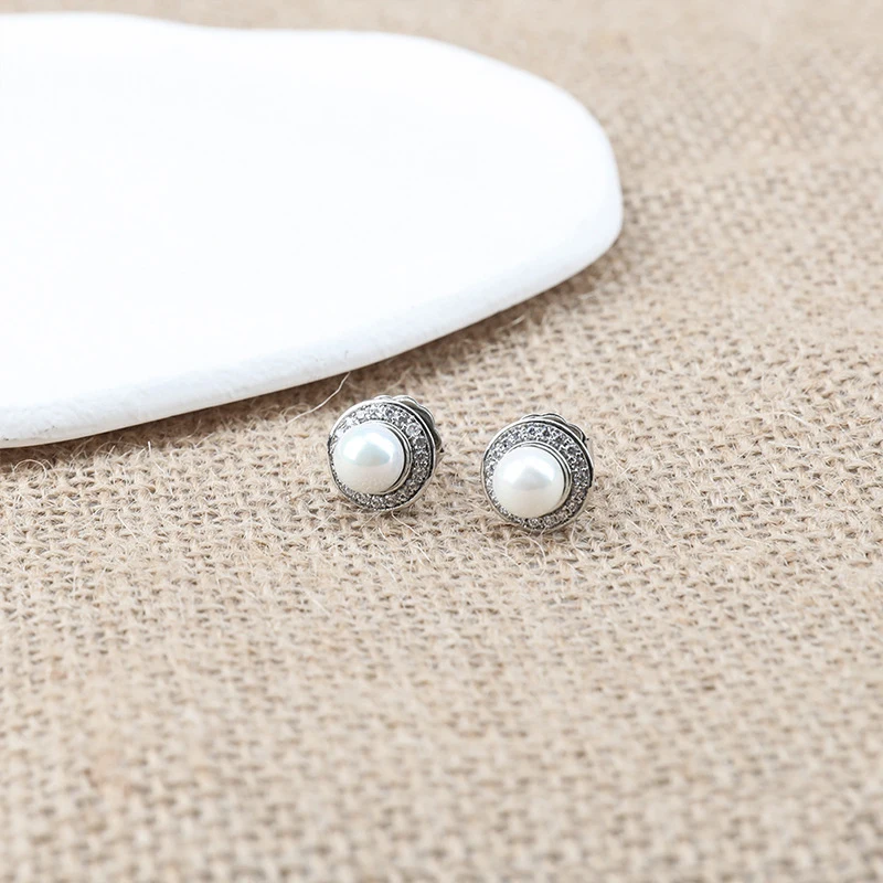 925 Silver Retro Women's Earrings with Bead Earrings and Logo Earrings as Wedding Gift