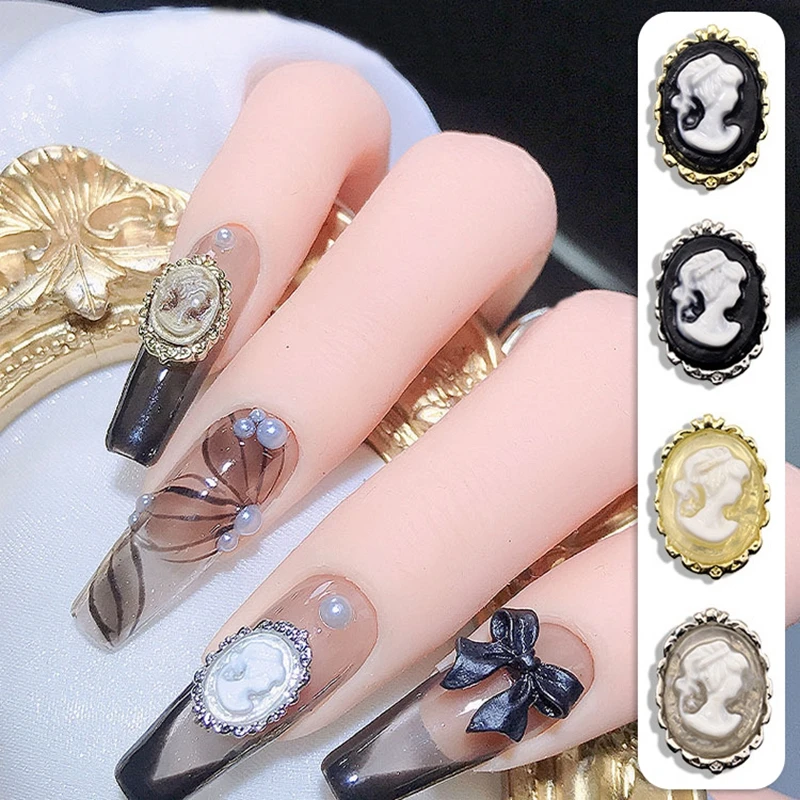 

10PCS Nail Supplies Parts Baroque Vintage Beauty Head Nail Art Decoration Jewelry Accessories Charms Metal Manicure Decor Tool