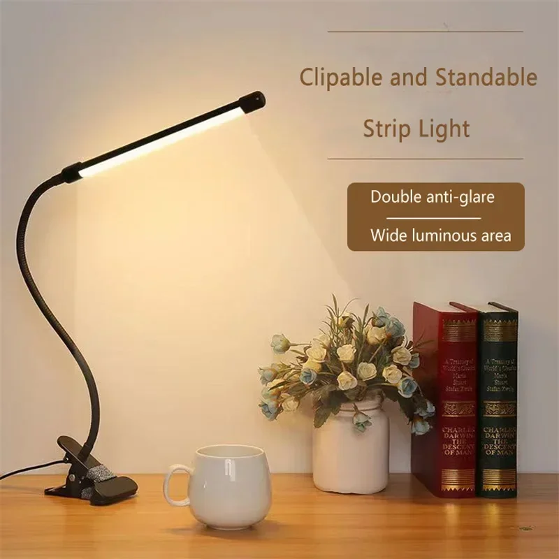Black LED Clip-On Desk Lamp - Eye Protection Reading Light for Dorm, Bedroom, or Office