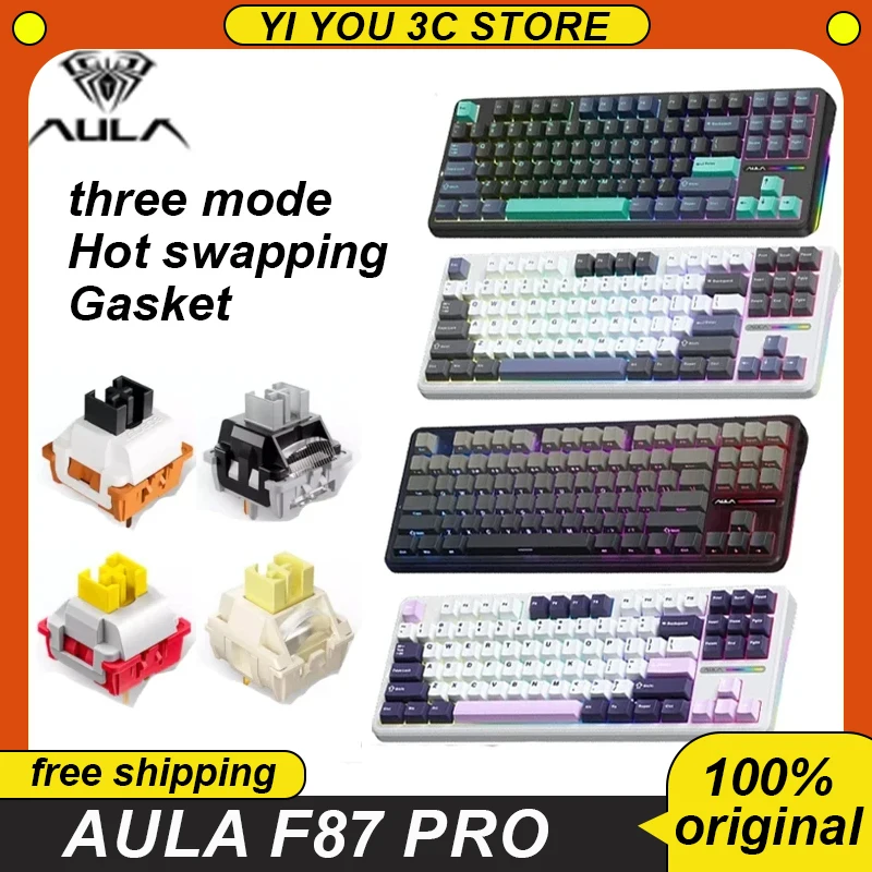 

Aula F87 Pro Mechanical Keyboard Tri Mode 2.4g Wireless /Usb/Bluetooth Keyboard 87 Key Gasket Hot Swap Rgb Pbt Gaming Keyboards