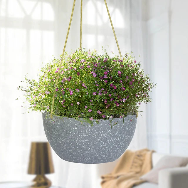 Set de 2 pots de fleurs en plastique suspendus diamètre 30 cm blanc  moucheté pots de