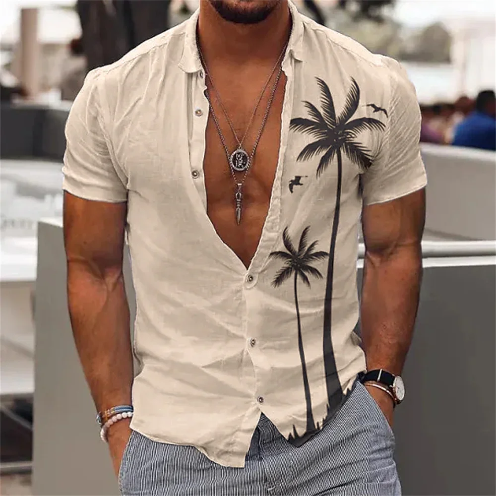Men's Shirt Coconut Tree Beach Vacation Party Summer Shirt Men's Hawaiian Shirts Casual Fashion Street Short Sleeves Tops 2