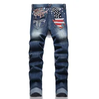 2024 Spring Straight Leg Men's Blue Jeans Mid-Waist Stretch Casual Pants Street Trend Hip Hop Clothing 1