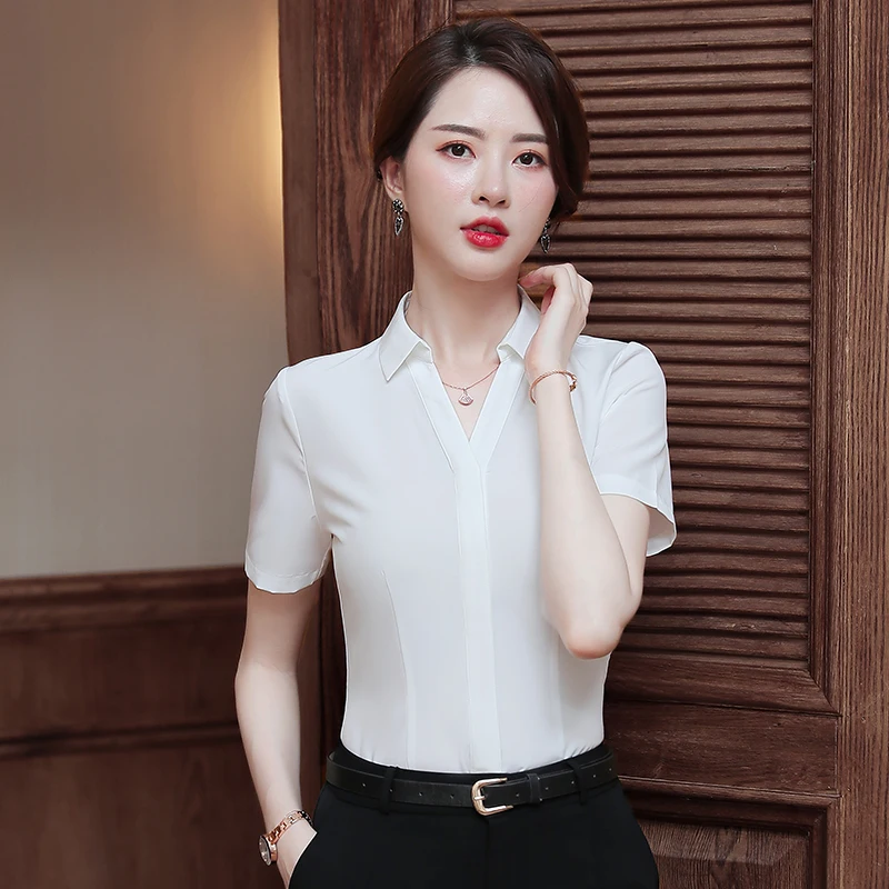 AIyssa Shirt womens professional temperament 2024 spring new fashion formal short-sleeved chiffon shirt office womens work top