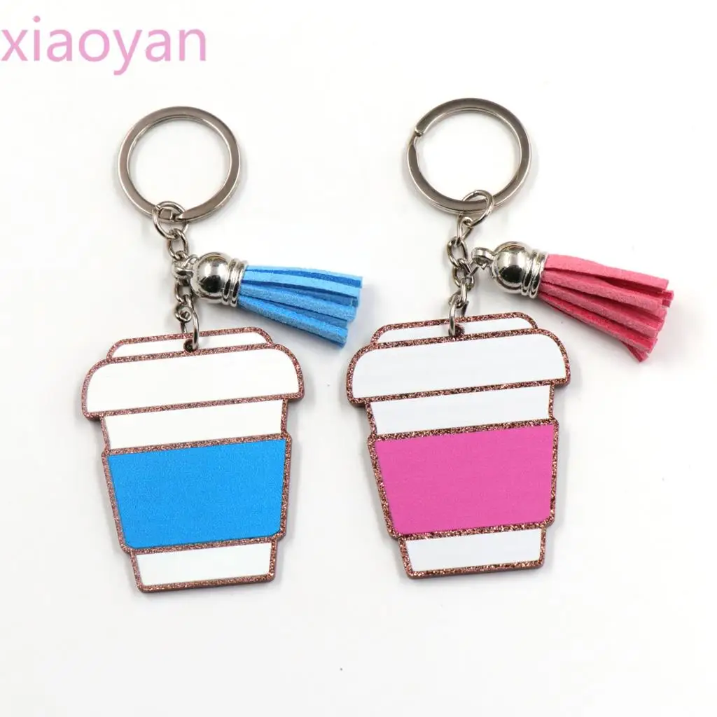 (1piece) 2IN(50MM) Acrylic Keyring Party Favor Coffee Cup Monogram Keychain Gift For Her
