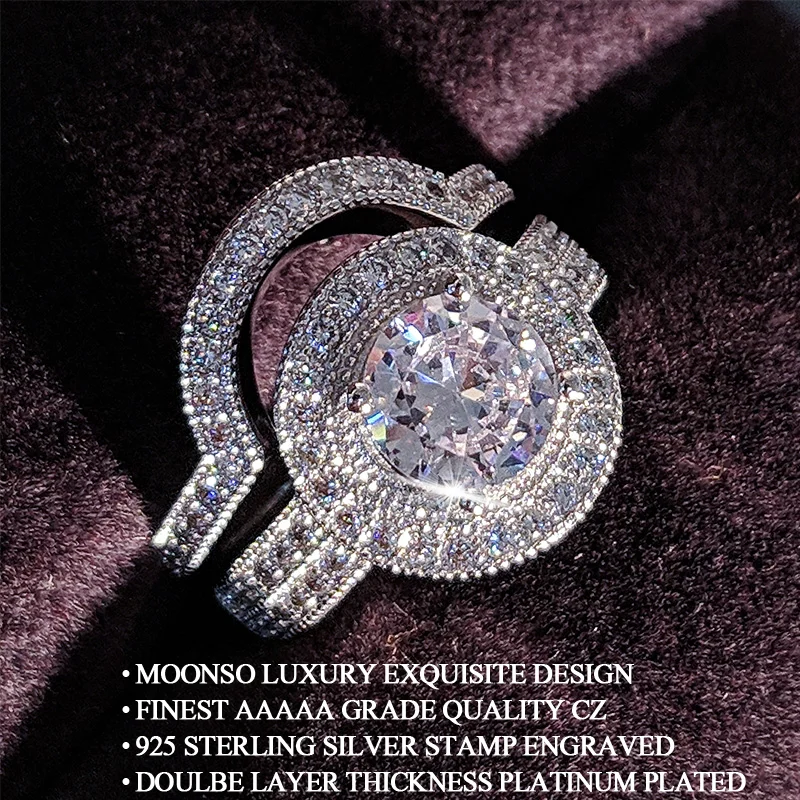 New Desgin Moonso silver color bride Wedding Rings Set Bridal Classic Engagement Band Ring For Women Luxury Jewelry R4426