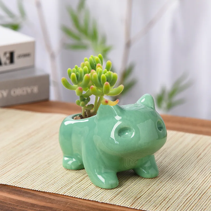 Creative Ceramic Mini Flowerpot Succulent Planter Cute Green Plants Planter Flower Pot with Hole Home Garden Decoration outdoor