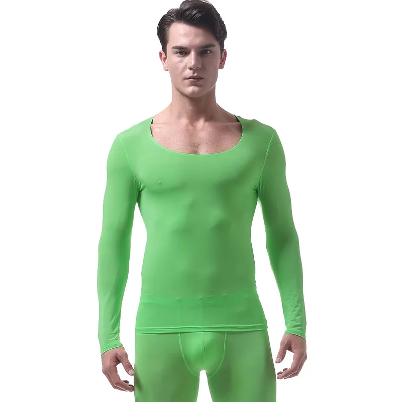 Winter Long Sleeve Men Thermal Underwear Undershirt Transparent Thin Long Johns Tops T Shirt Comfortable O Neck Tops Tee