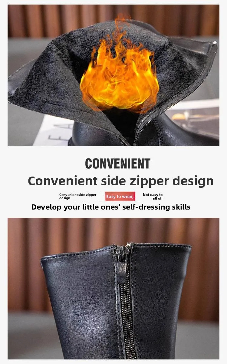 Mode-Stiefel für Mädchen, 3–18 Jahre alt, Schleife, gepolstert, Baumwollschuhe für Mädchen, Herbst und Winter, beige, weiche, rutschfeste Kinder-Lederstiefel – Detail 5