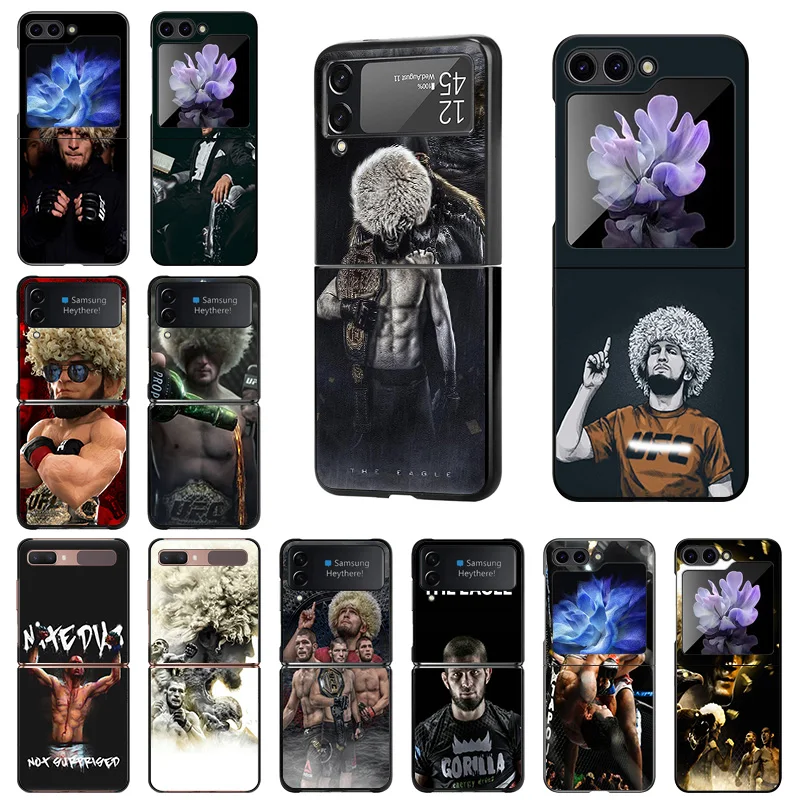 Custodie Per Cellulari Per Samsung Galaxy Zflip Z Flip3 Flip4 Flip5 5G Khabib Nurmagomedov Fashion Black Hard Anti-Drop Cover
