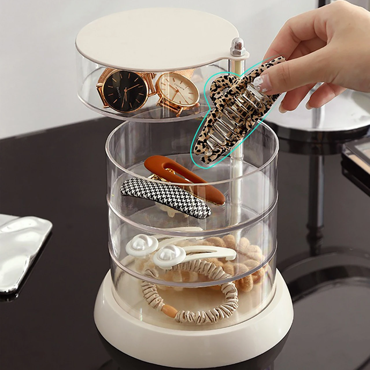 360° Rotating Makeup Storage Box Transparent Multi-Layer Jewelry Hair Accessories Organizer Rack Cosmetics Holder Box