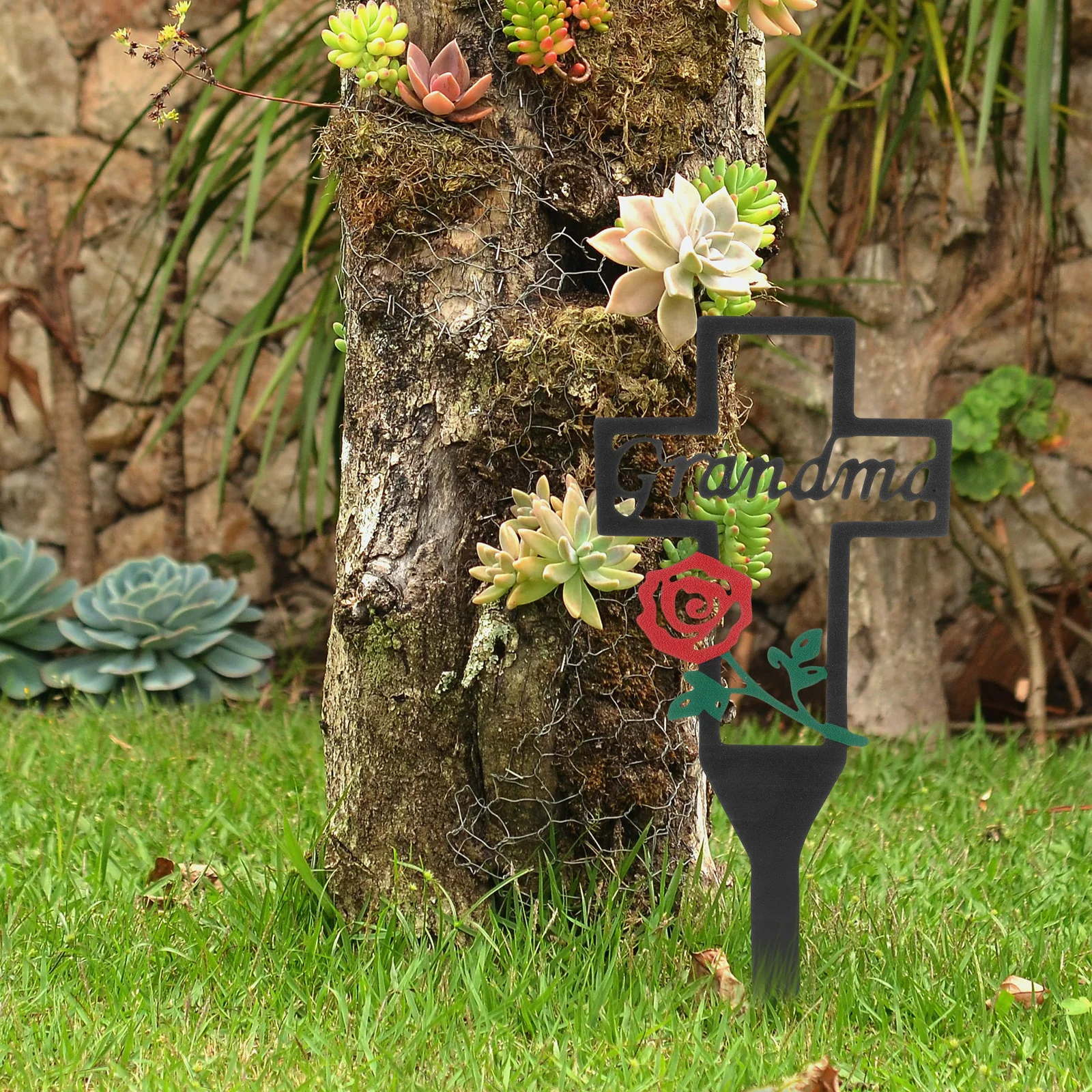 

Memorial Grave Markers Tombstone Metal Sympathy Rose Plaques Garden Yard Signs Cemetery Decorations Grandma Memorial