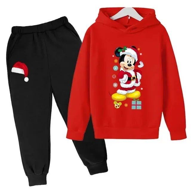 thumbnail image 1 of Conjuntos navideños para niños de Disney Mickey Mouse, ropa para niños, sudaderas con capucha y pantalones, conjunto de 2 piezas, chándales de dibujos animados para niños, ropa para niños pequeños, tr, 1 of 5