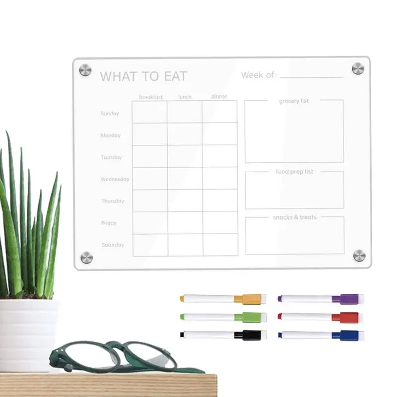

Weekly Meal Planner Magnetic Clear Acrylic Meal Planning Notepad 6 Colorful Pens Erasable Meal Planner And Grocery List For
