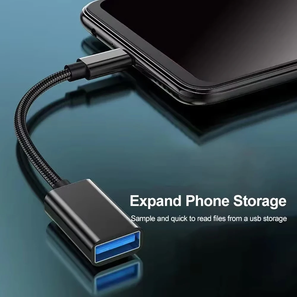 USB Female to Type C Male Adapter OTG 15.5CM Long Cable For Xiaomi Samsung S20 Huawei OTG Data Cable Converter
