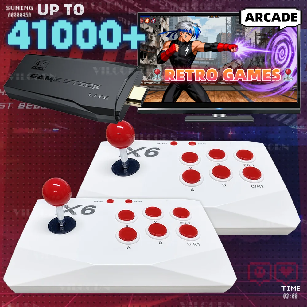 Video Game Stick Arcade 4K TV with Double Joystick for MAME/Sega/PS1/Atari Machine Kid Gift