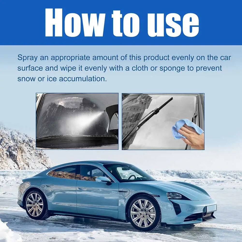 Car Windshield De-Icer Fast-Acting Ice Melting Spray for Windshields Multifunctional Saf Effective Defroster Spray for Winter