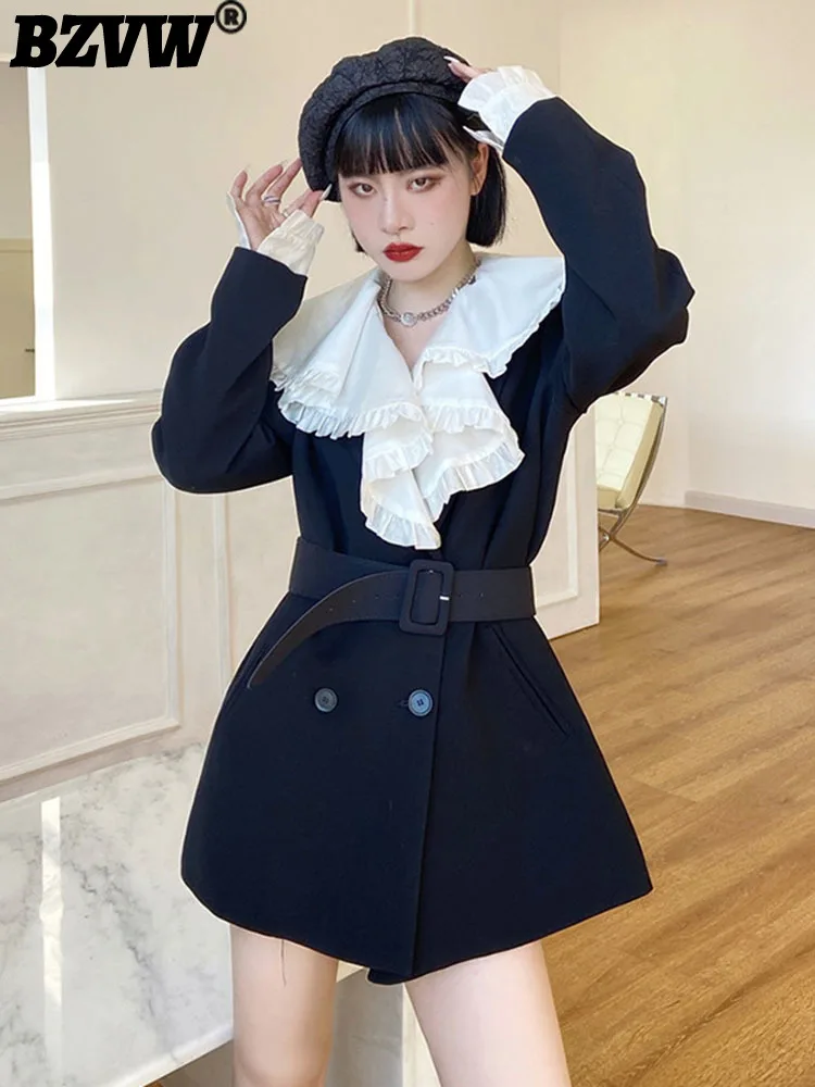 

BZVW French Peter Pan Collar Spliced Black White Blazers Dresses Women's 2023 New Trend Spring Autumn Fashion Suit Dress Female