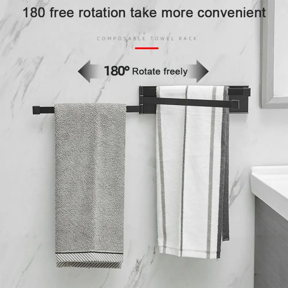 Wall Towel Rack Rotating Towel Bar Wall Mounted Magnetic Rail Punch-free Drying Rack for Kitchen Bathroom