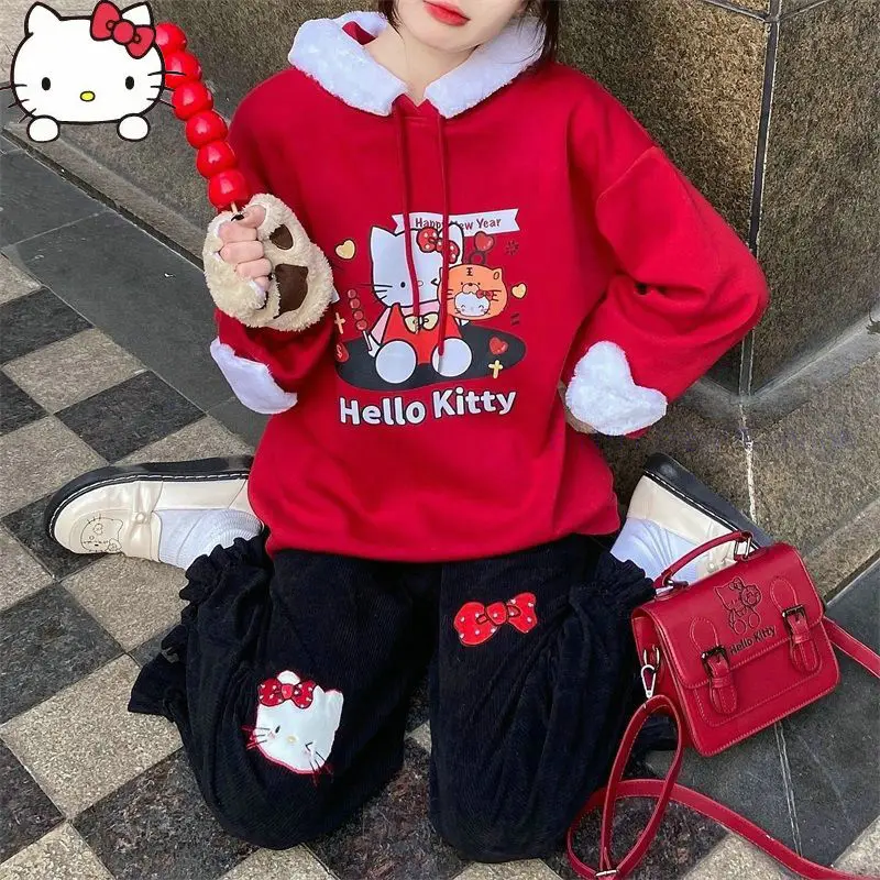 Sanrio Hello Kitty Hooded Sweater Harajuku High Street Graffiti Student  Hoodie Y2k Fashion Cute Cartoon Print Coat For Women - AliExpress