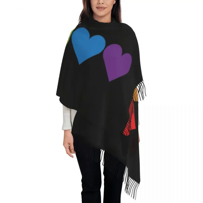 

LGBT Pride Hearts Scarf Women Stylish Winter Fall Wrap Shawl Gay Lesbian GLBT Tassel Wraps